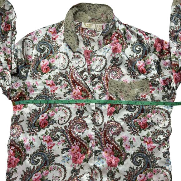VICTORIAS SECRET Gold Label Vintage Paisley Lace Sleep Shirt Pajama Top Small - Picture 7 of 11